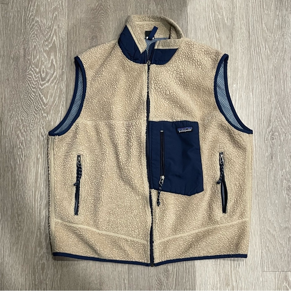 Patagonia Tan and Blue Fleece Vest